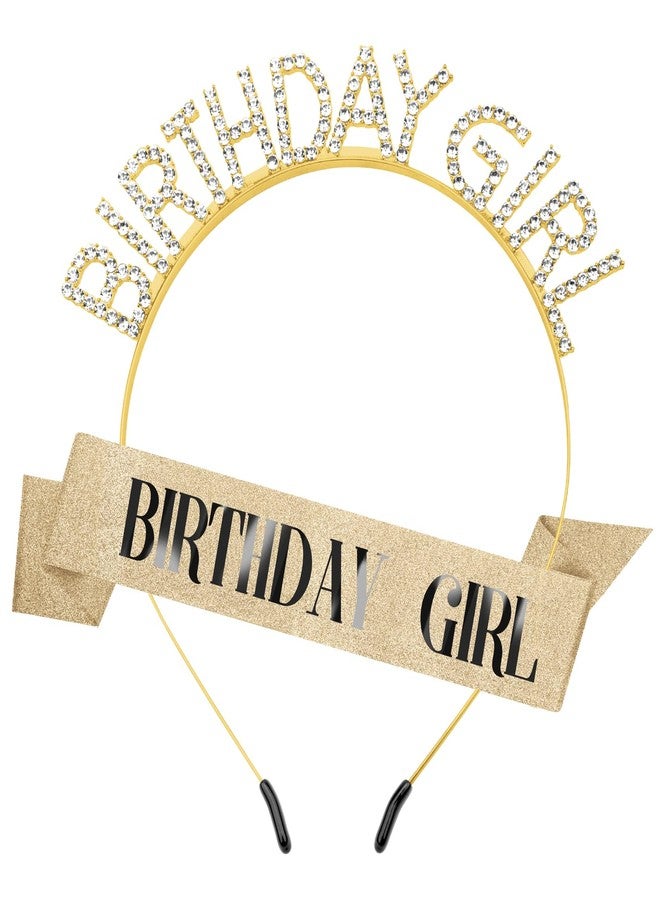 Coopyin Birthday Sash Birthday Crown for Women, Birthday Girl Sash, Birthday Girl Crown, Glitter Gold Birthday Sash and Crown Rhinestone Headband Set, Happy Birthday Girl Princess Tiara Sash Accessories - Image 1